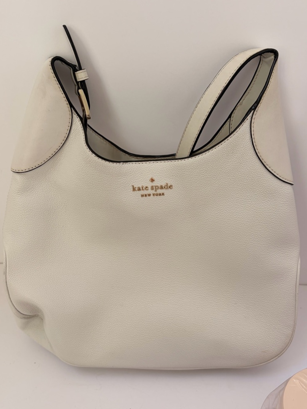 kate spade Cream Pebbled Leather Shoulder Bag with Gold Logo